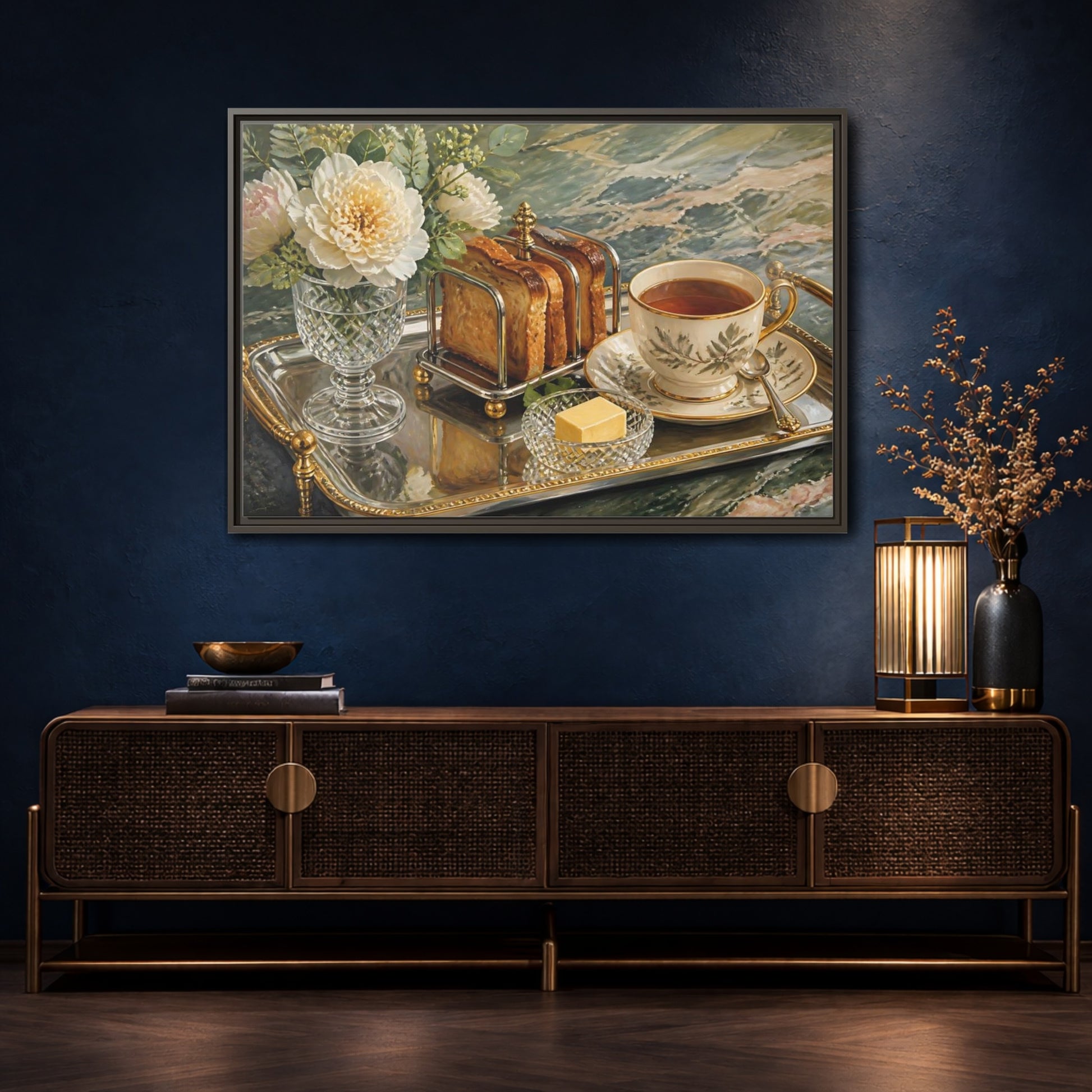 Mockup 4. Tea Tray With Toast shown as framed canvas print