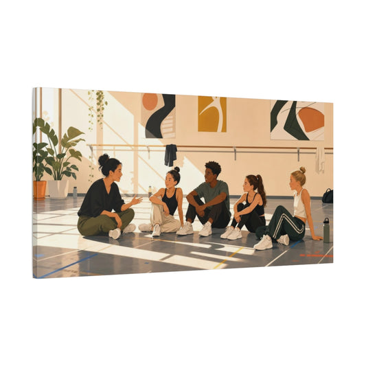 Main Mockup. Teacher With Young Dancers shown as canvas print