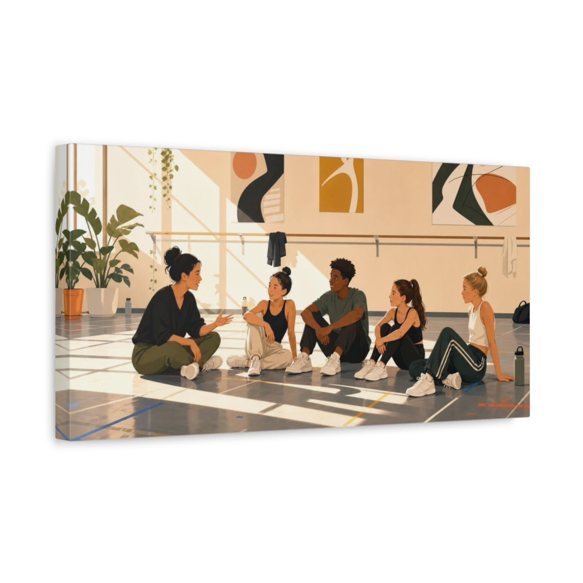Side Mockup 3. Teacher With Young Dancers shown as canvas print