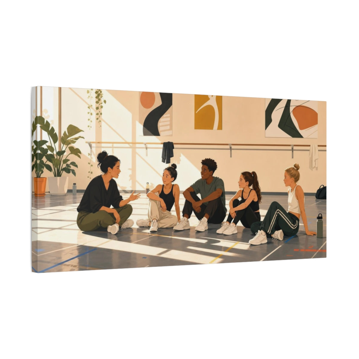 Side Mockup 1. Teacher With Young Dancers shown as canvas print