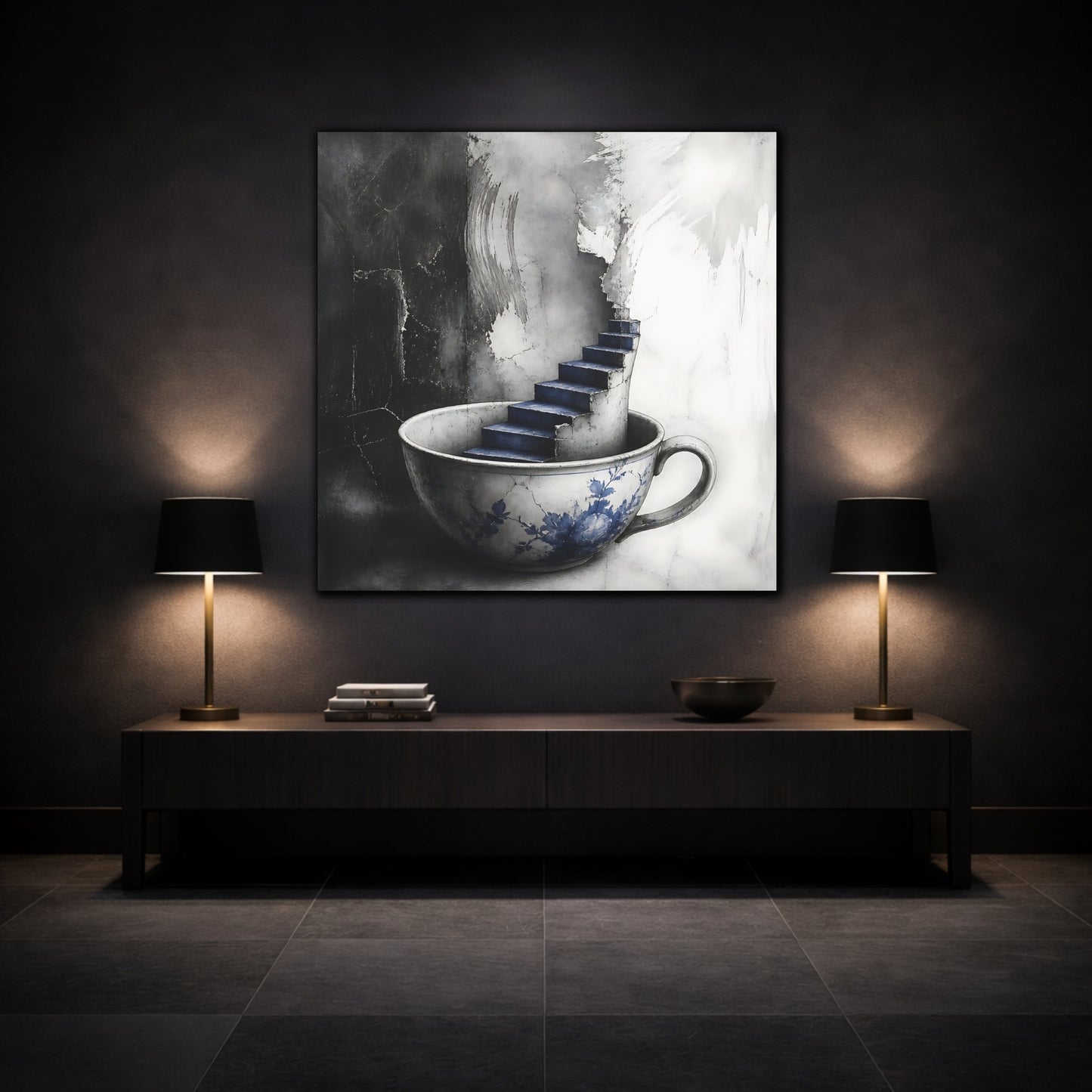 Mockup 3. Teacup Staircase shown as canvas print