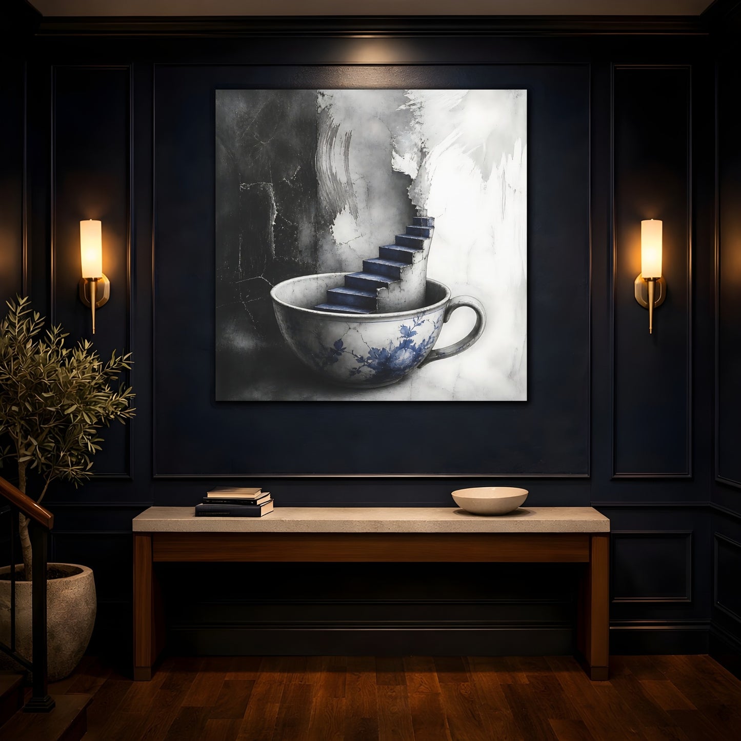 Mockup 4. Teacup Staircase shown as canvas print