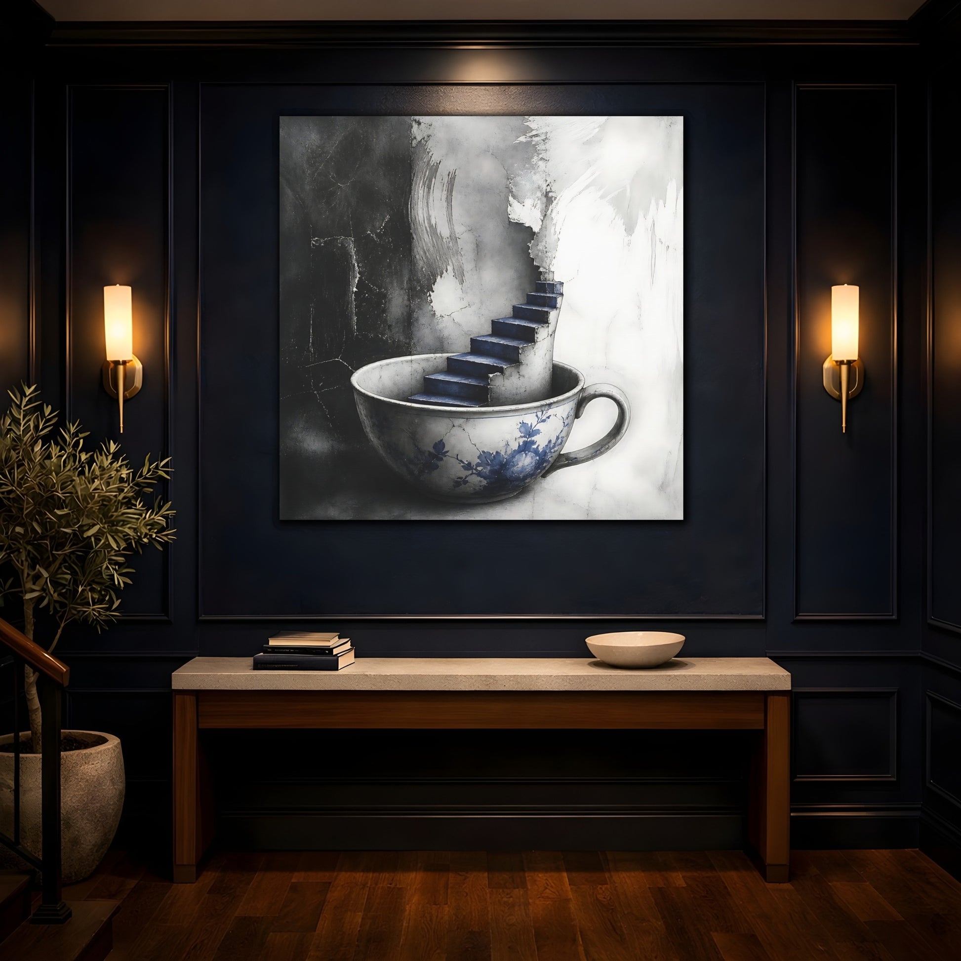 Mockup 4. Teacup Staircase shown as canvas print