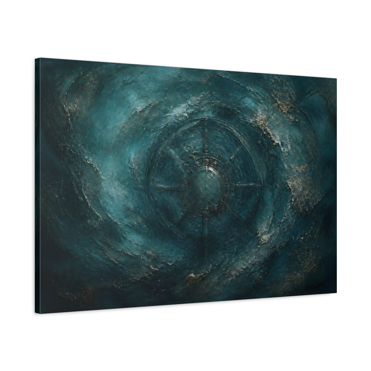Main Mockup. Teal Compass Wheel shown as canvas print