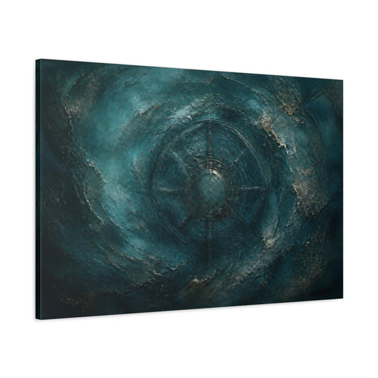 Main Mockup. Teal Compass Wheel shown as canvas print