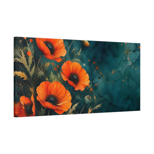 Main Mockup. Teal Orange Poppy Bloom shown as canvas print