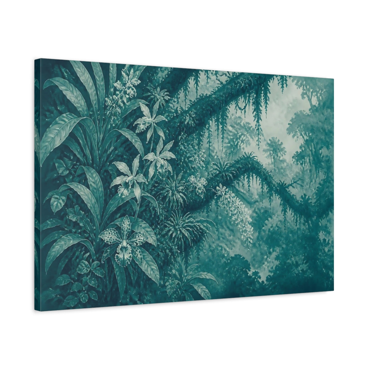 Side Mockup 2. Teal Orchid Canopy shown as canvas print