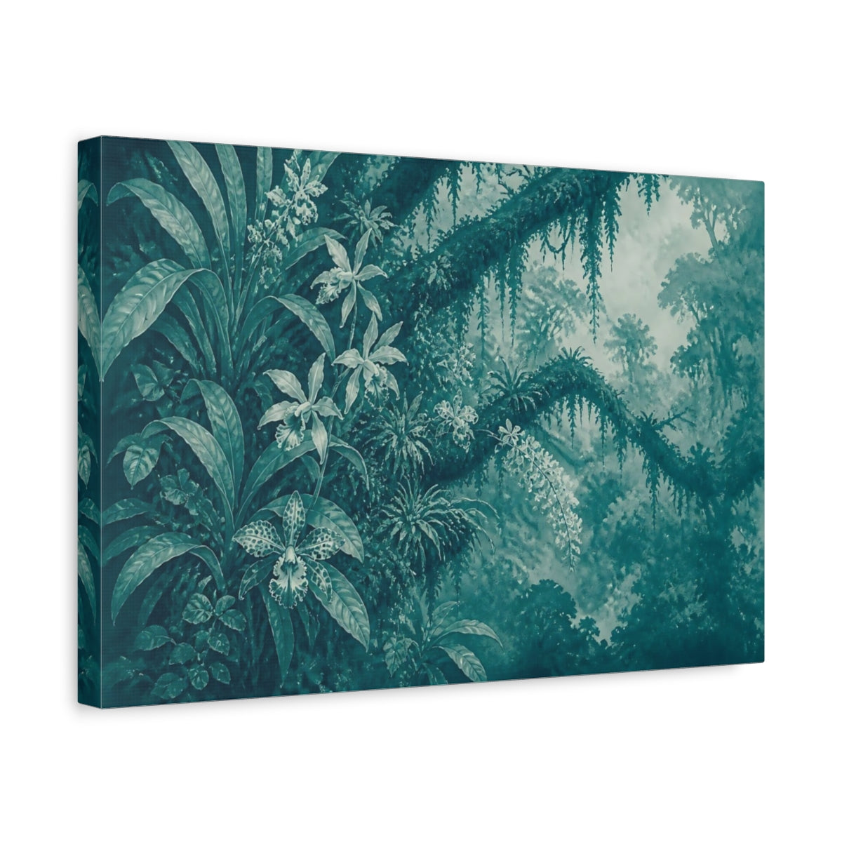 Side Mockup 4. Teal Orchid Canopy shown as canvas print