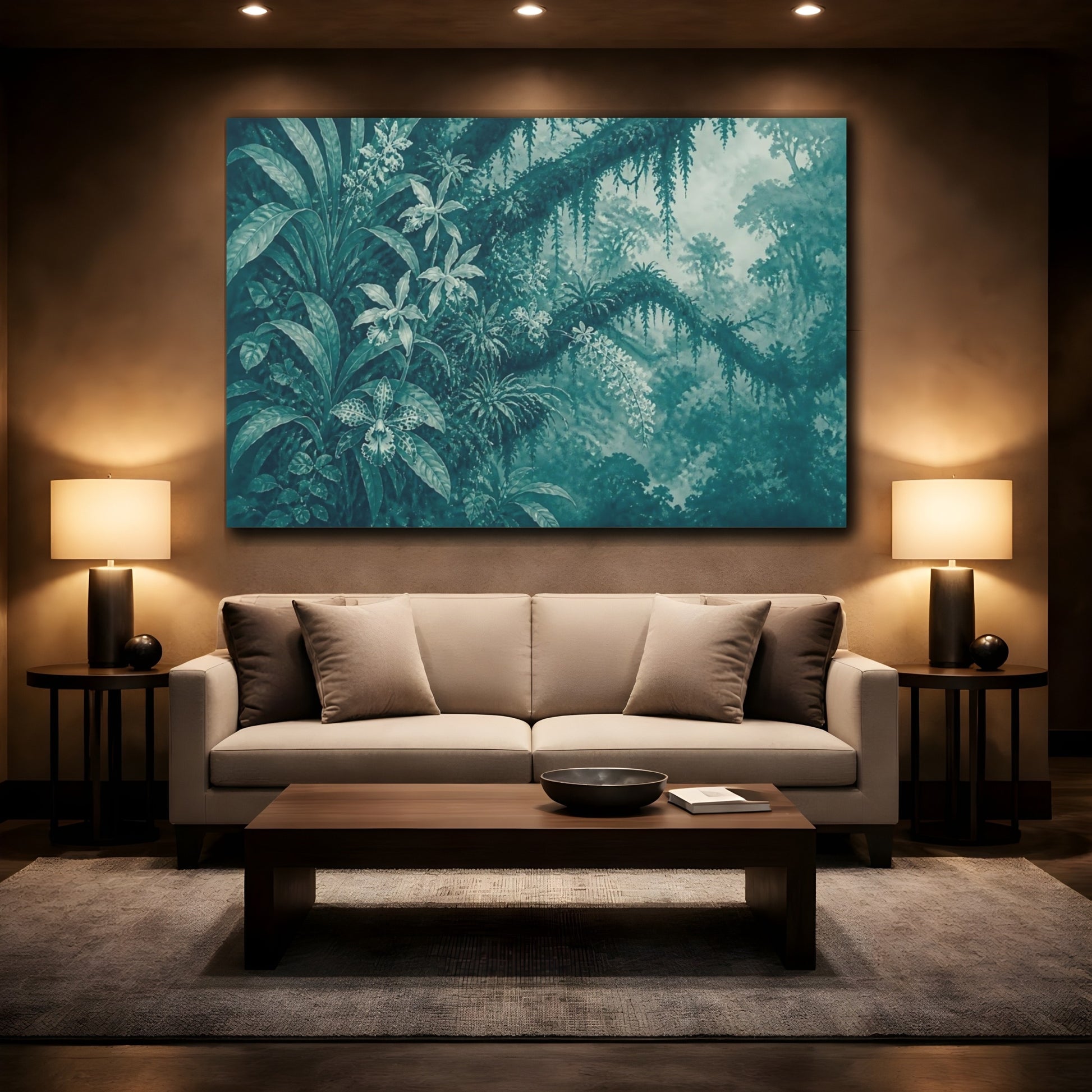 Mockup 2. Teal Orchid Canopy shown as canvas print