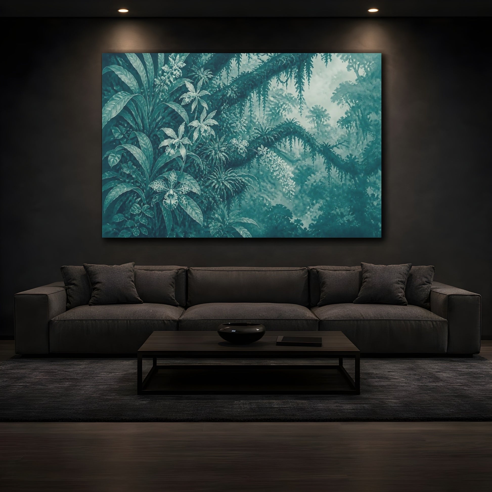 Mockup 3. Teal Orchid Canopy shown as canvas print