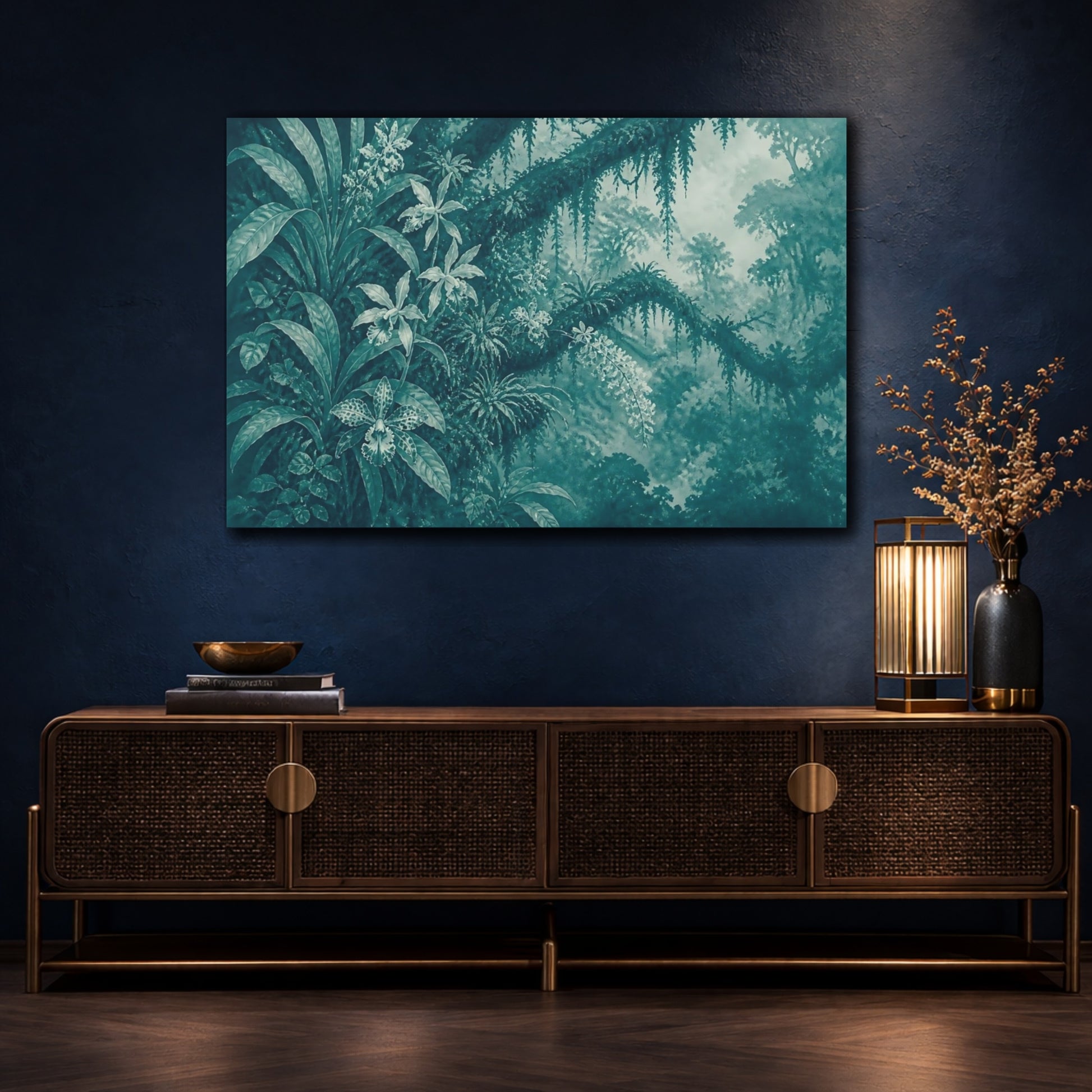 Mockup 4. Teal Orchid Canopy shown as canvas print