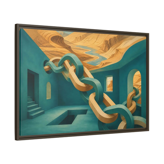 Main Mockup. Teal Room Chain Illusion shown as framed canvas print
