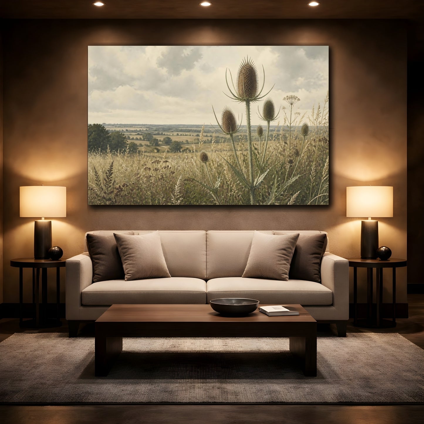 Mockup 2. Teasels In Summer Meadow shown as canvas print