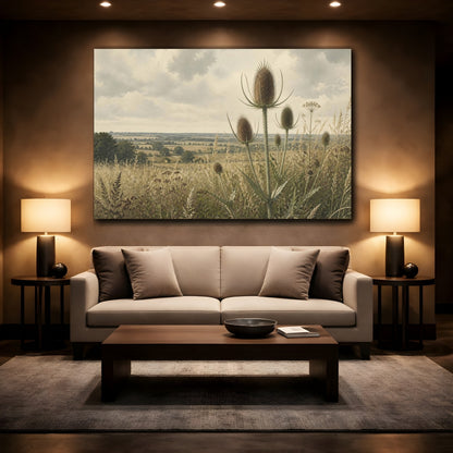 Mockup 2. Teasels In Summer Meadow shown as canvas print