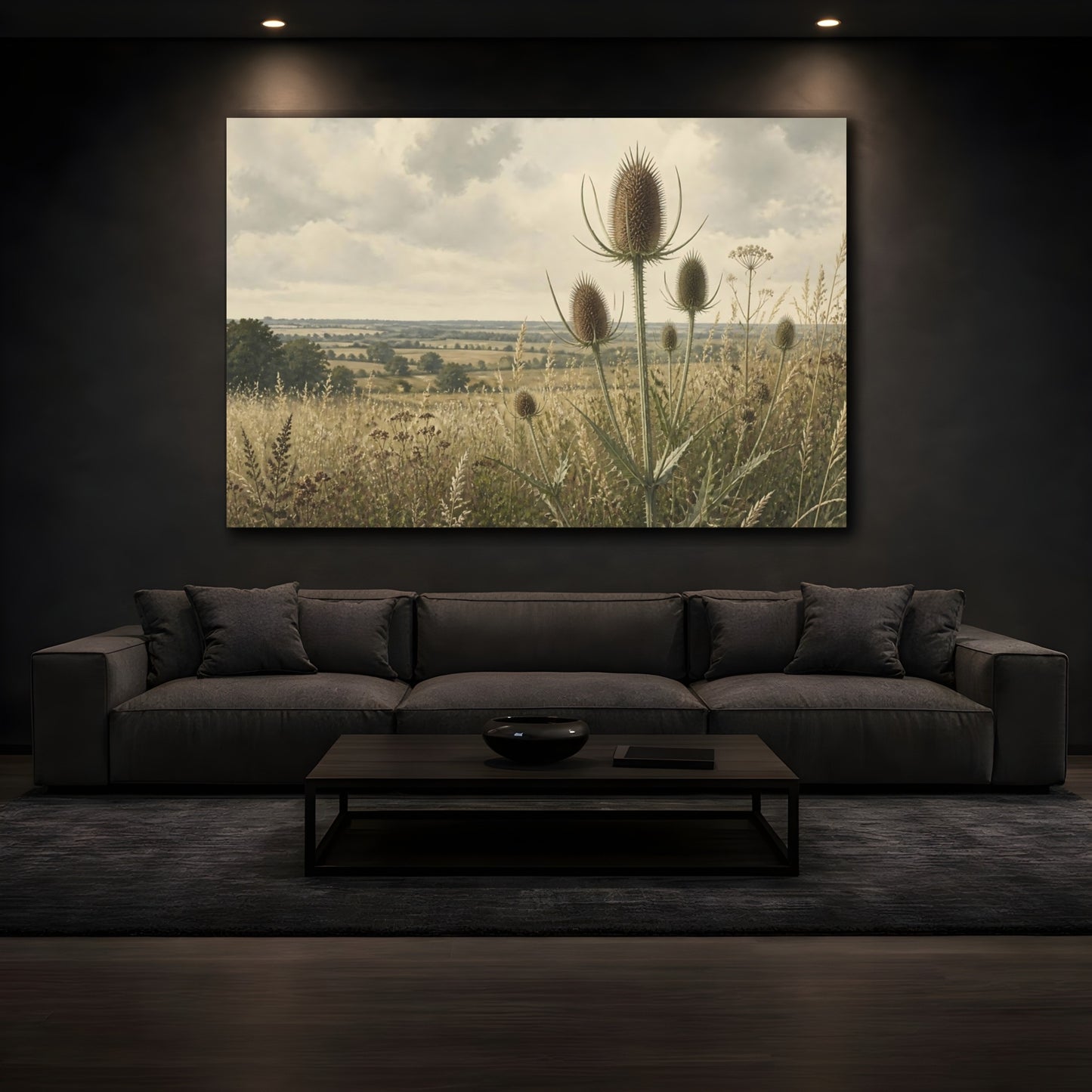 Mockup 3. Teasels In Summer Meadow shown as canvas print