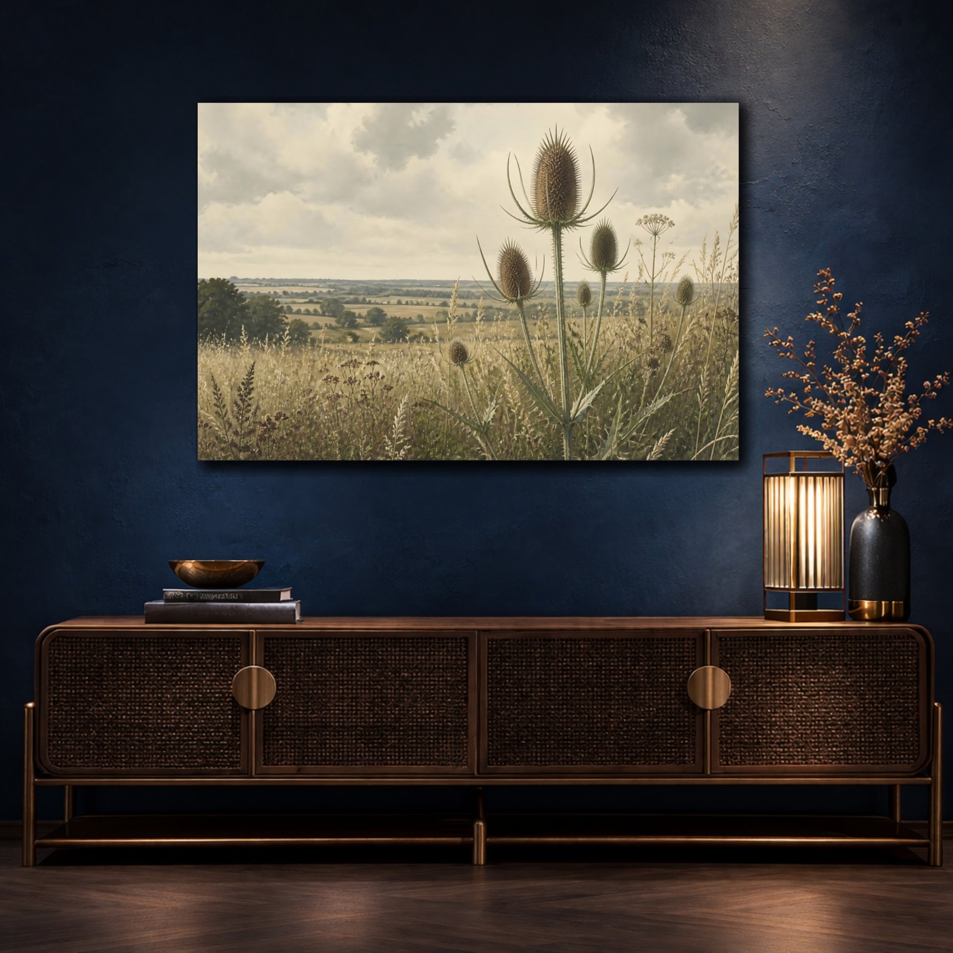 Mockup 4. Teasels In Summer Meadow shown as canvas print
