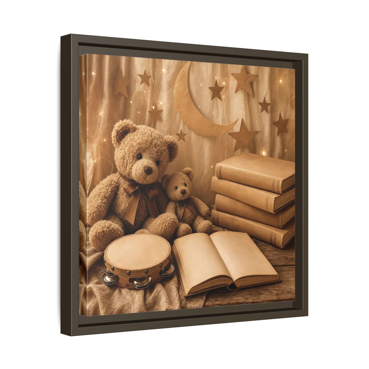 Side Mockup 29. Teddy Bears Storytime shown as framed canvas print