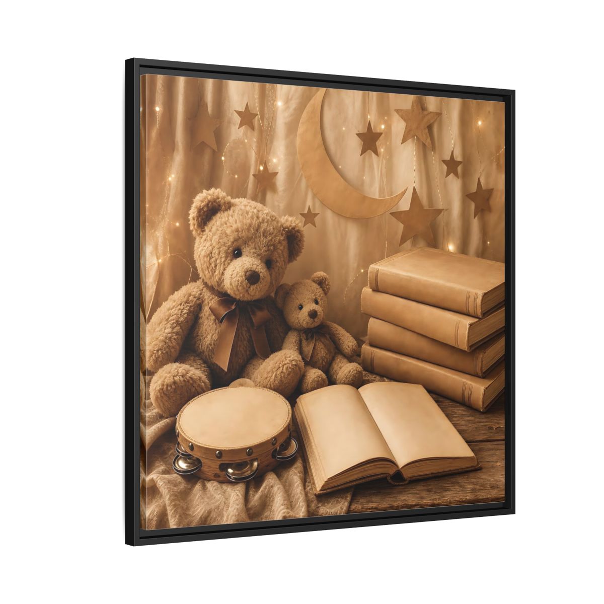 Side Mockup 9. Teddy Bears Storytime shown as framed canvas print
