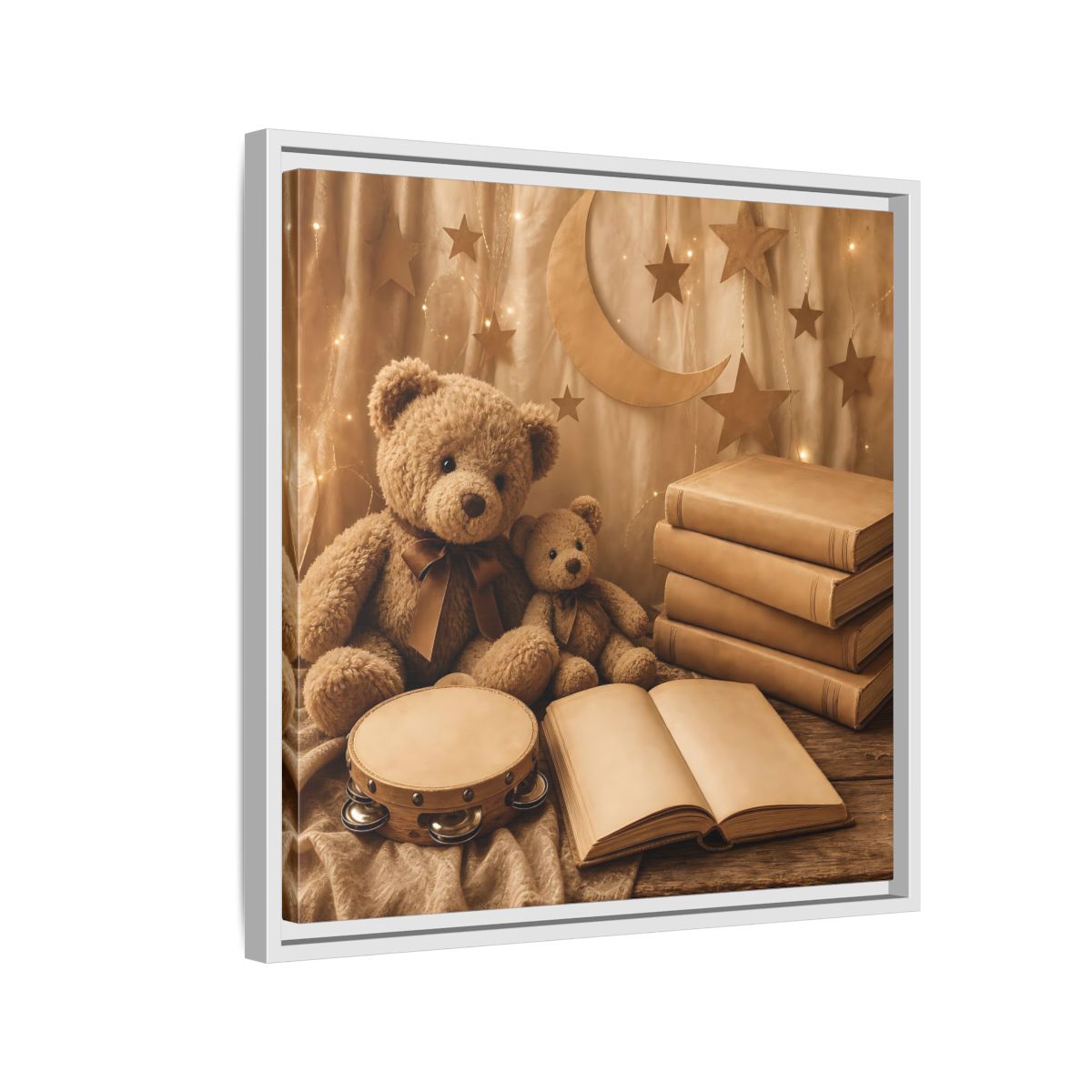 Side Mockup 10. Teddy Bears Storytime shown as framed canvas print