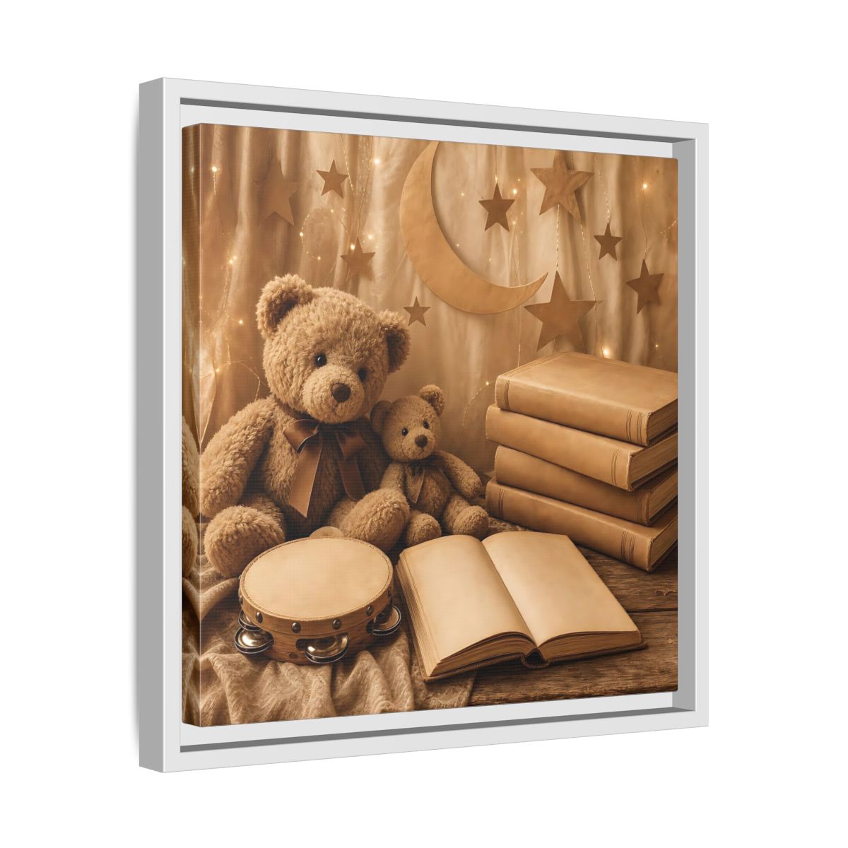 Side Mockup 28. Teddy Bears Storytime shown as framed canvas print