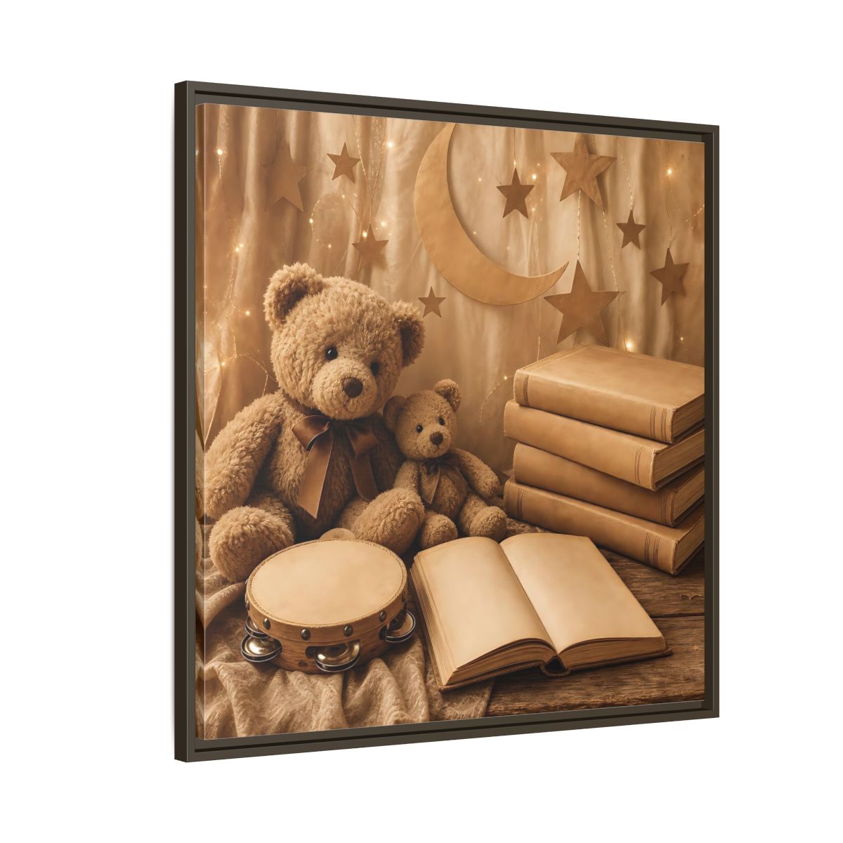 Side Mockup 8. Teddy Bears Storytime shown as framed canvas print