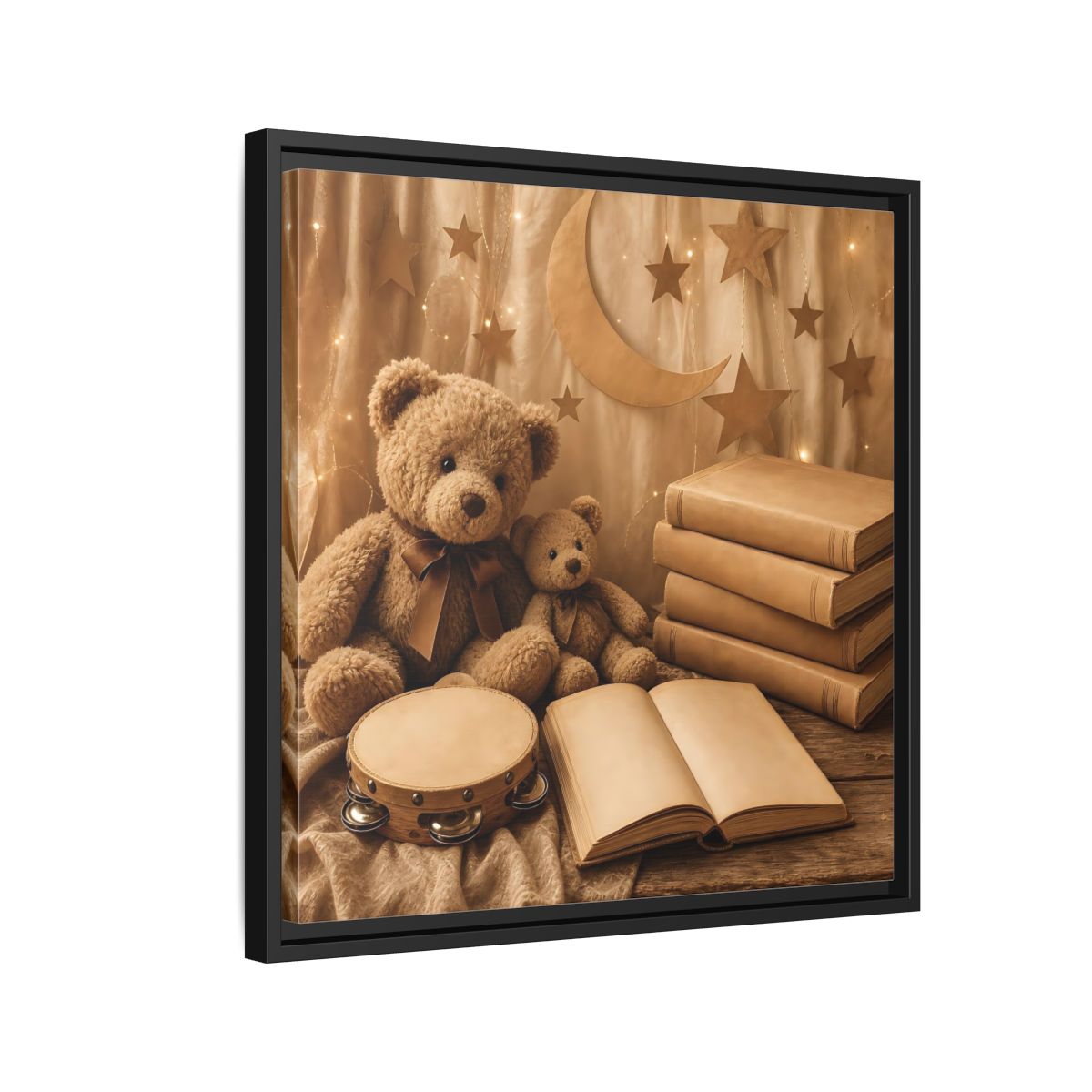 Side Mockup 12. Teddy Bears Storytime shown as framed canvas print
