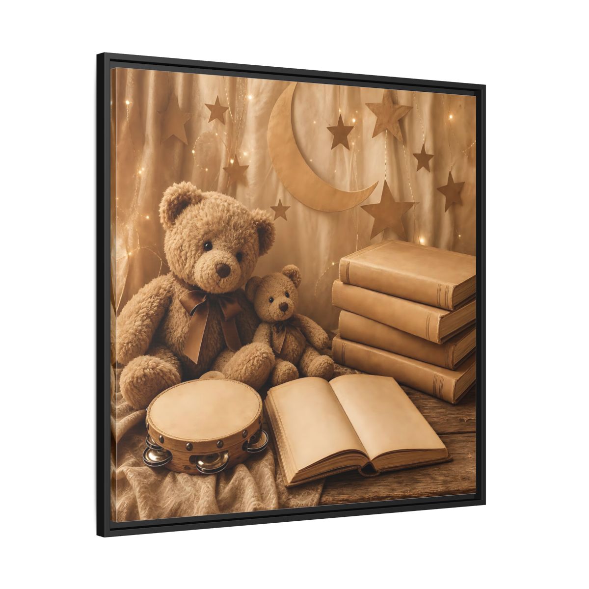 Side Mockup 30. Teddy Bears Storytime shown as framed canvas print