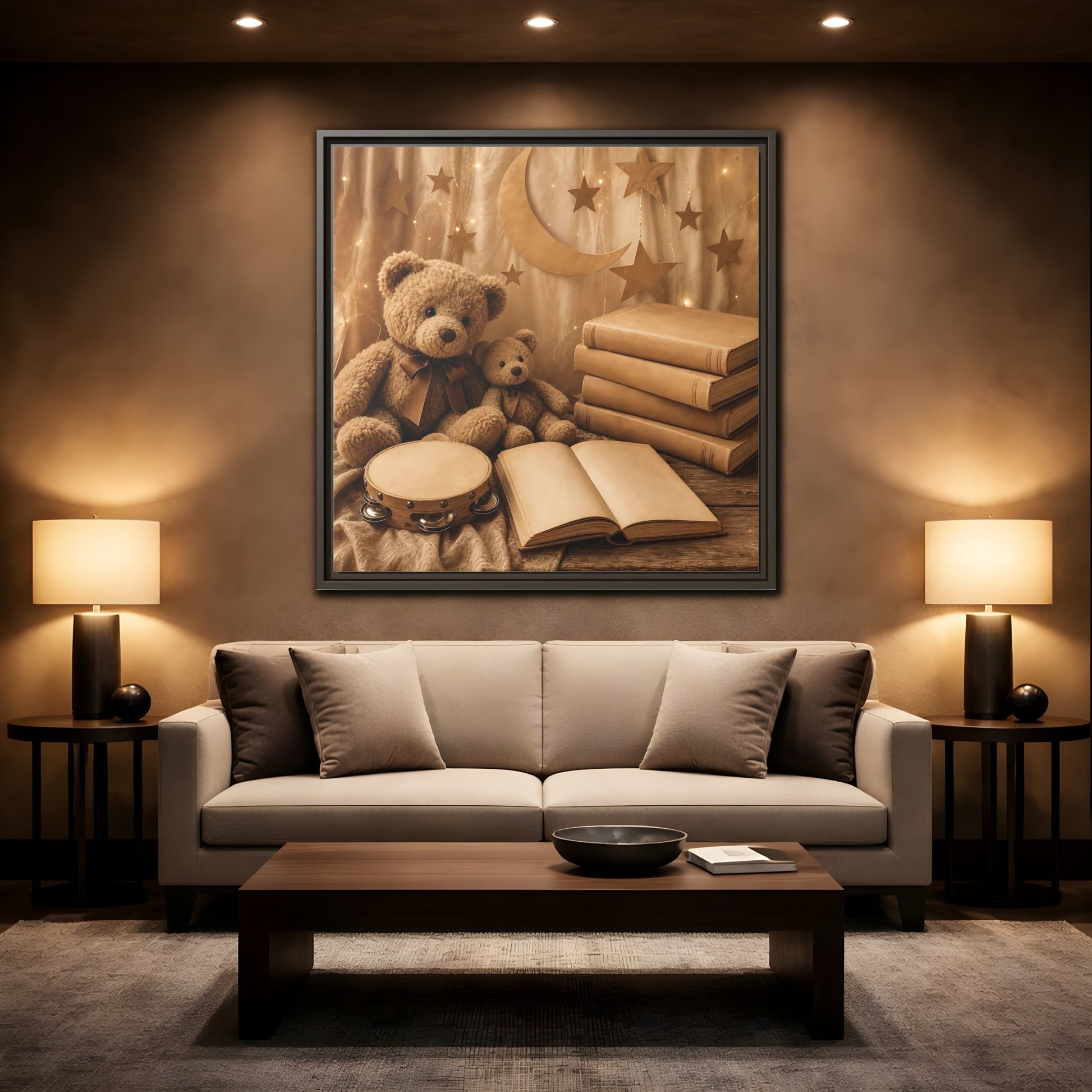 Mockup 2. Teddy Bears Storytime shown as framed canvas print