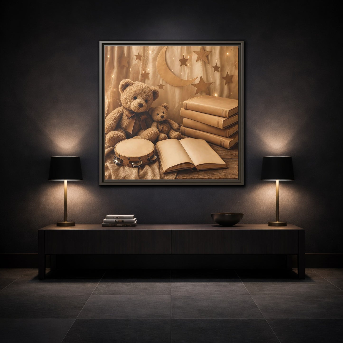 Mockup 3. Teddy Bears Storytime shown as framed canvas print