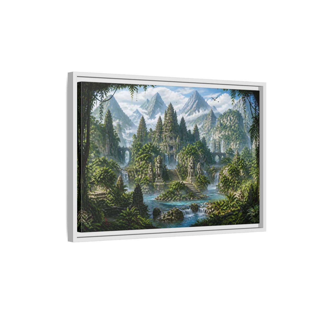 Side Mockup 1. Temple Of The Lost Kingdom shown as framed canvas print