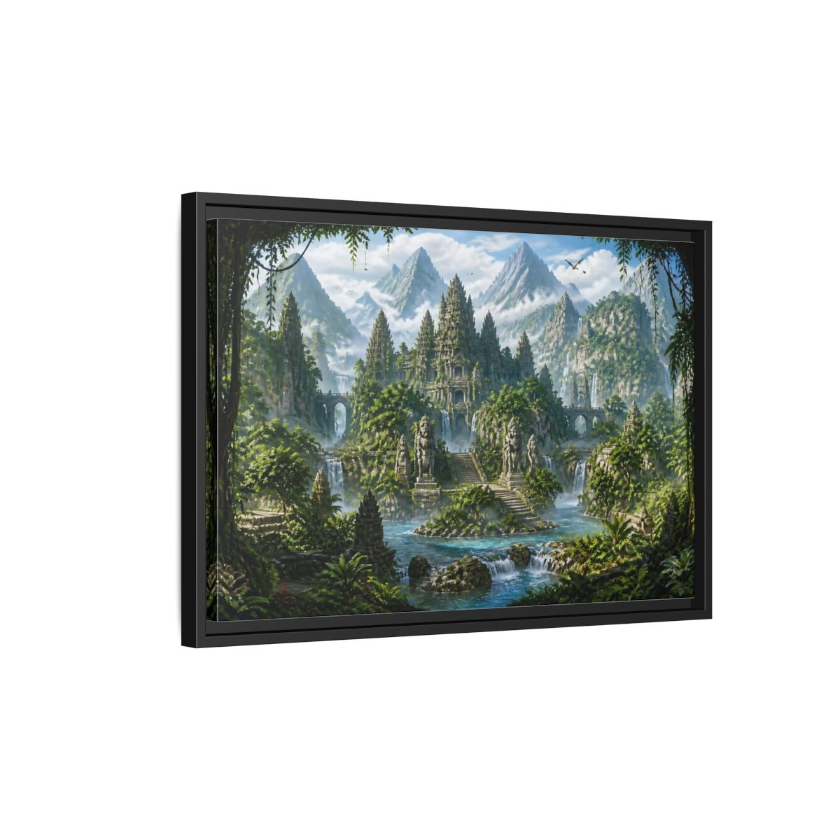 Side Mockup 3. Temple Of The Lost Kingdom shown as framed canvas print