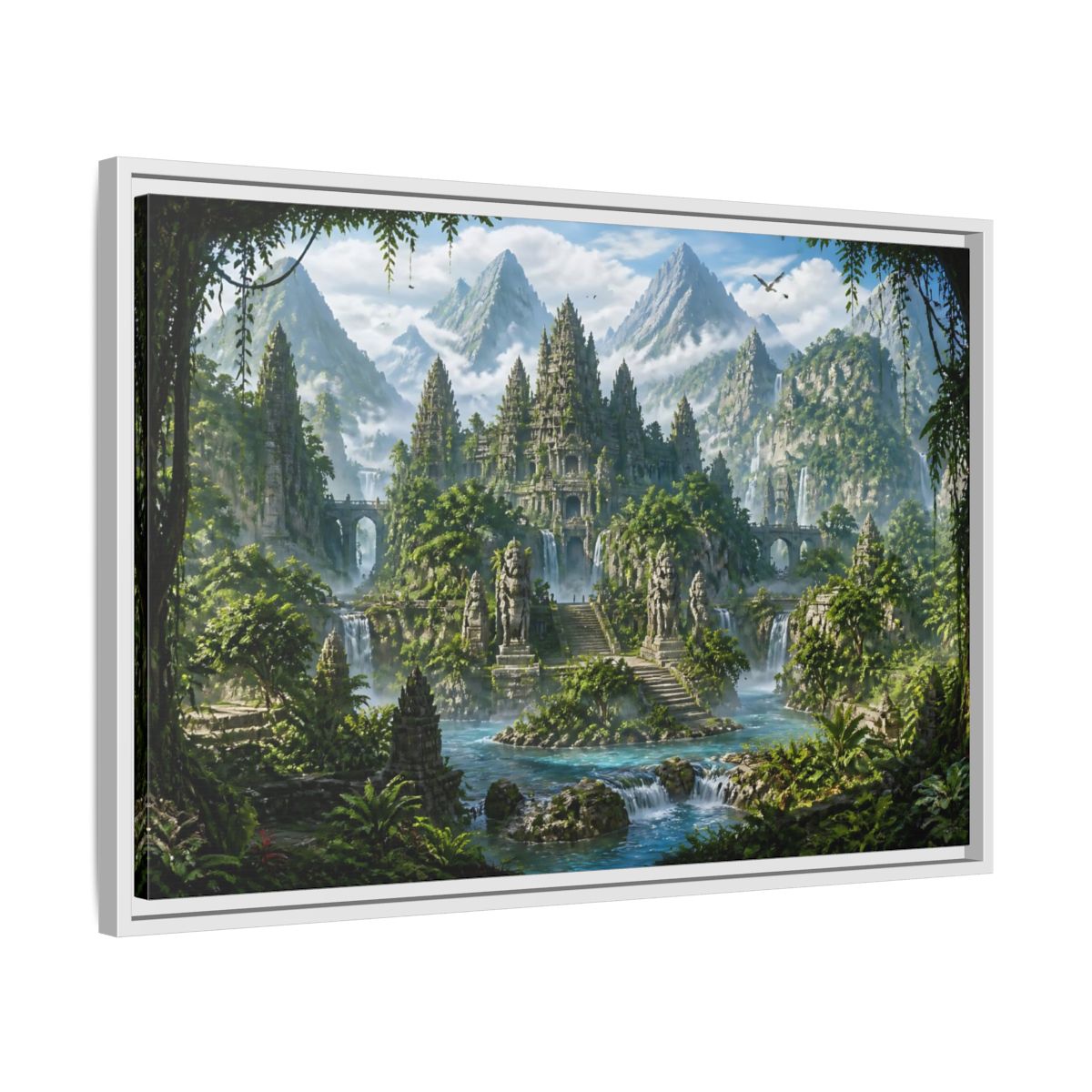 Side Mockup 10. Temple Of The Lost Kingdom shown as framed canvas print