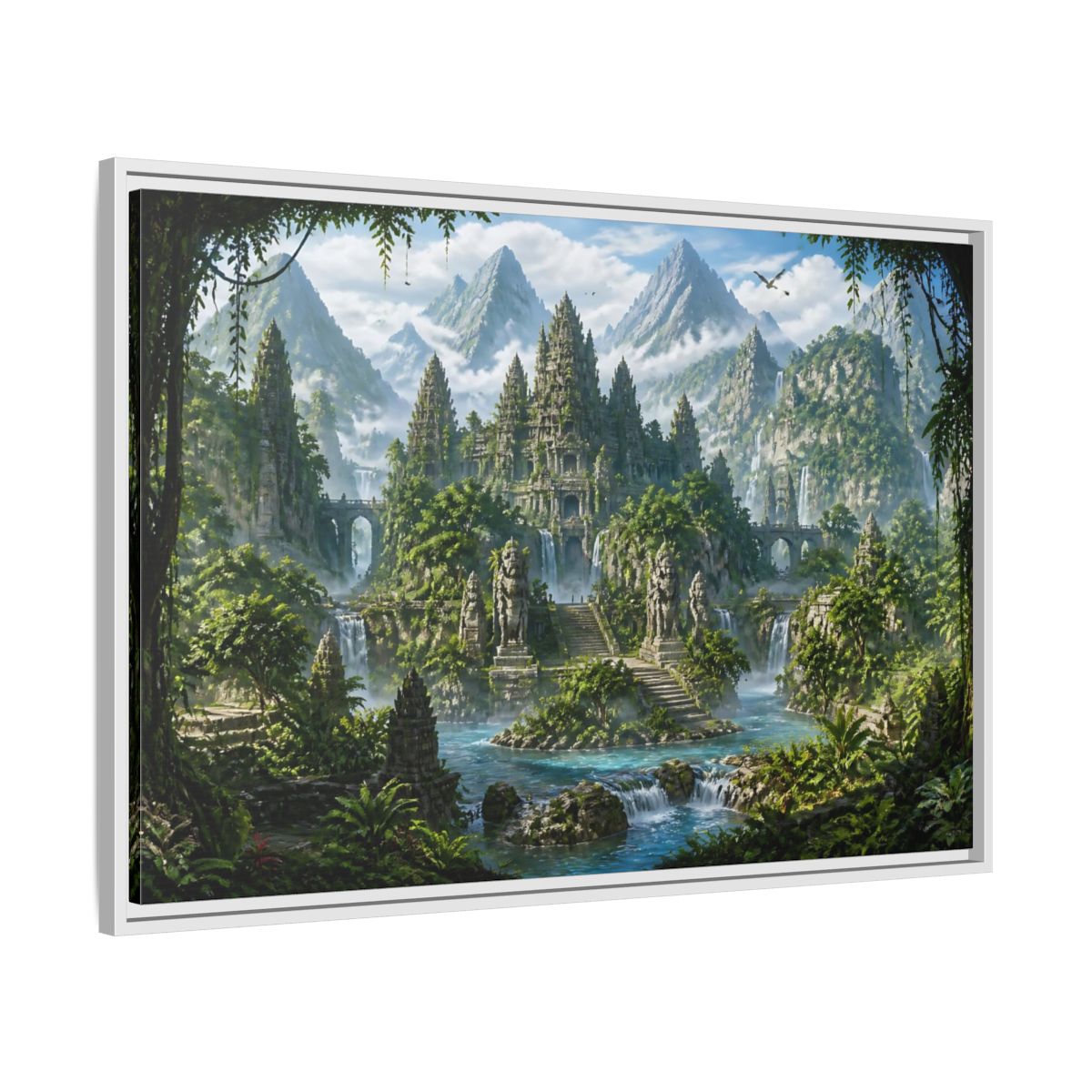 Side Mockup 9. Temple Of The Lost Kingdom shown as framed canvas print