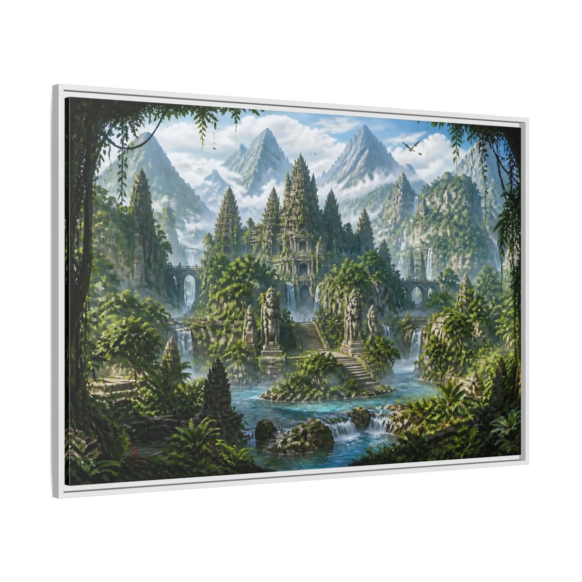 Side Mockup 7. Temple Of The Lost Kingdom shown as framed canvas print