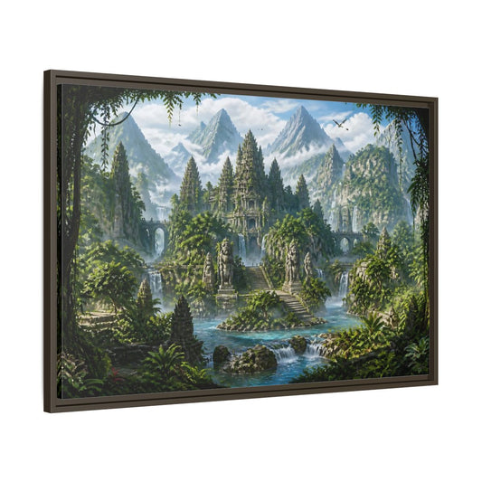 Main Mockup. Temple Of The Lost Kingdom shown as framed canvas print