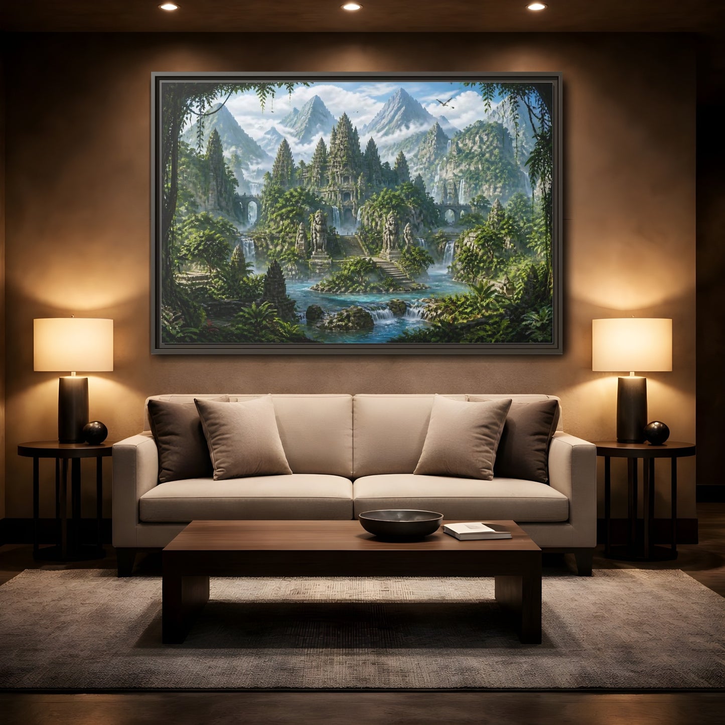 Mockup 2. Temple Of The Lost Kingdom shown as framed canvas print
