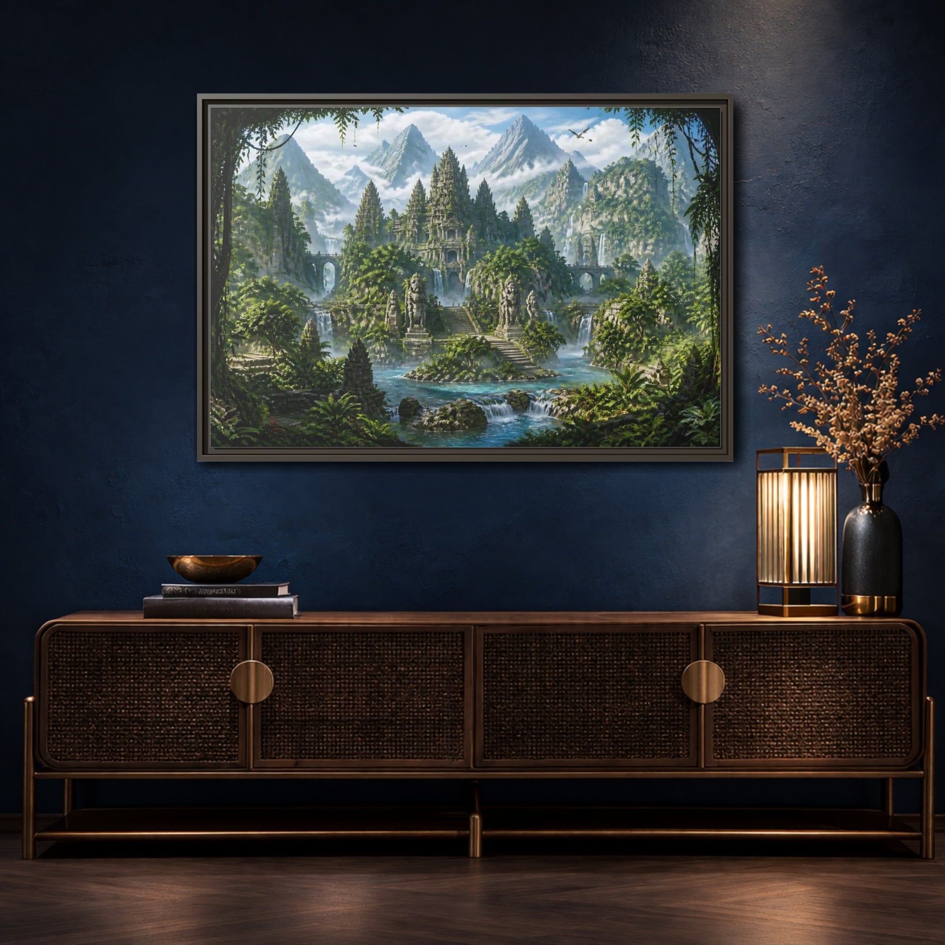 Mockup 4. Temple Of The Lost Kingdom shown as framed canvas print