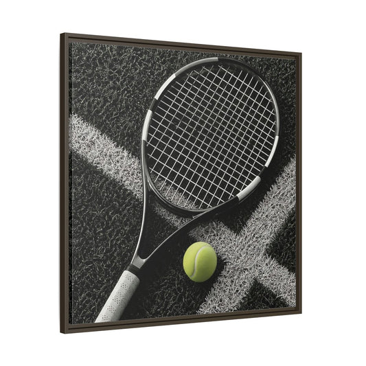 Main Mockup. Tennis Racket & Ball shown as framed canvas print