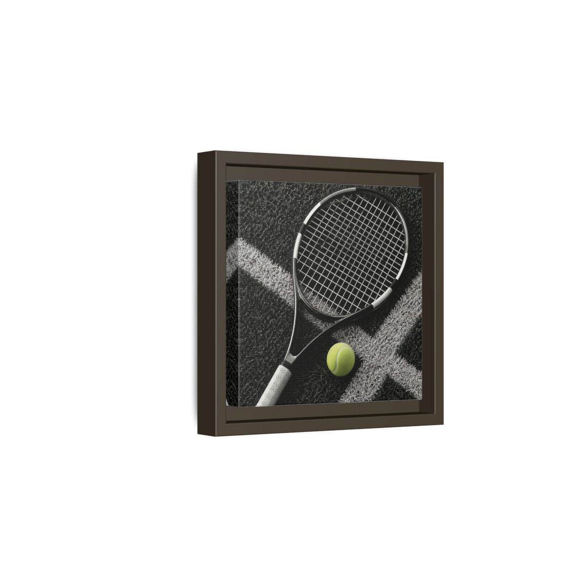 Side Mockup 2. Tennis Racket & Ball shown as framed canvas print