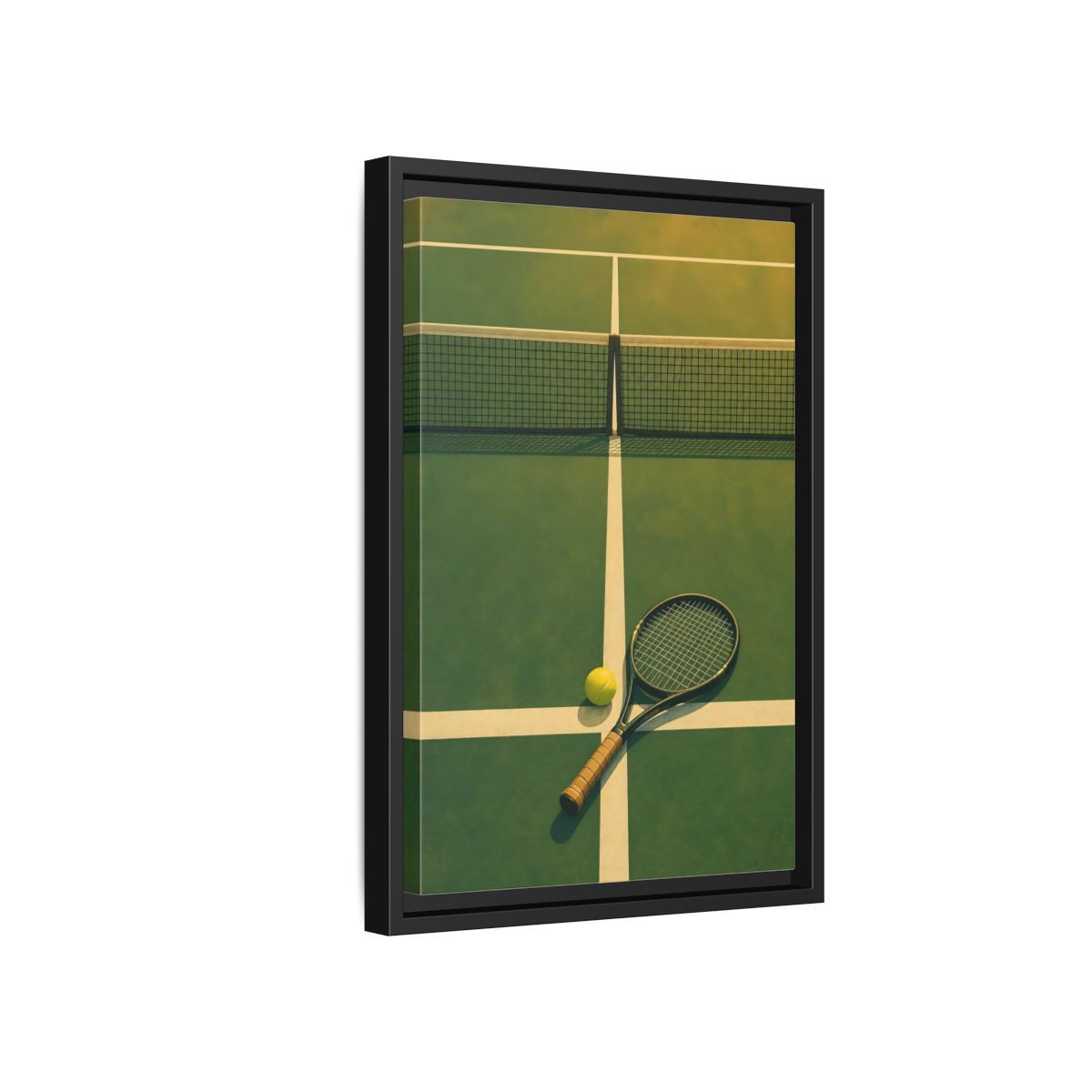 Side Mockup 6. Tennis Racket On Court shown as framed canvas print