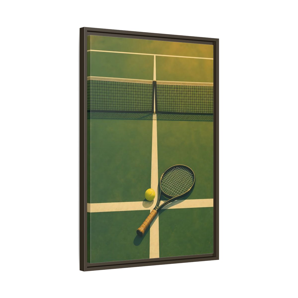Side Mockup 11. Tennis Racket On Court shown as framed canvas print
