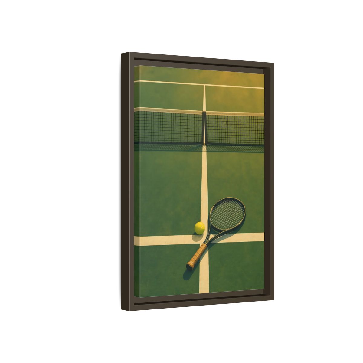 Side Mockup 5. Tennis Racket On Court shown as framed canvas print