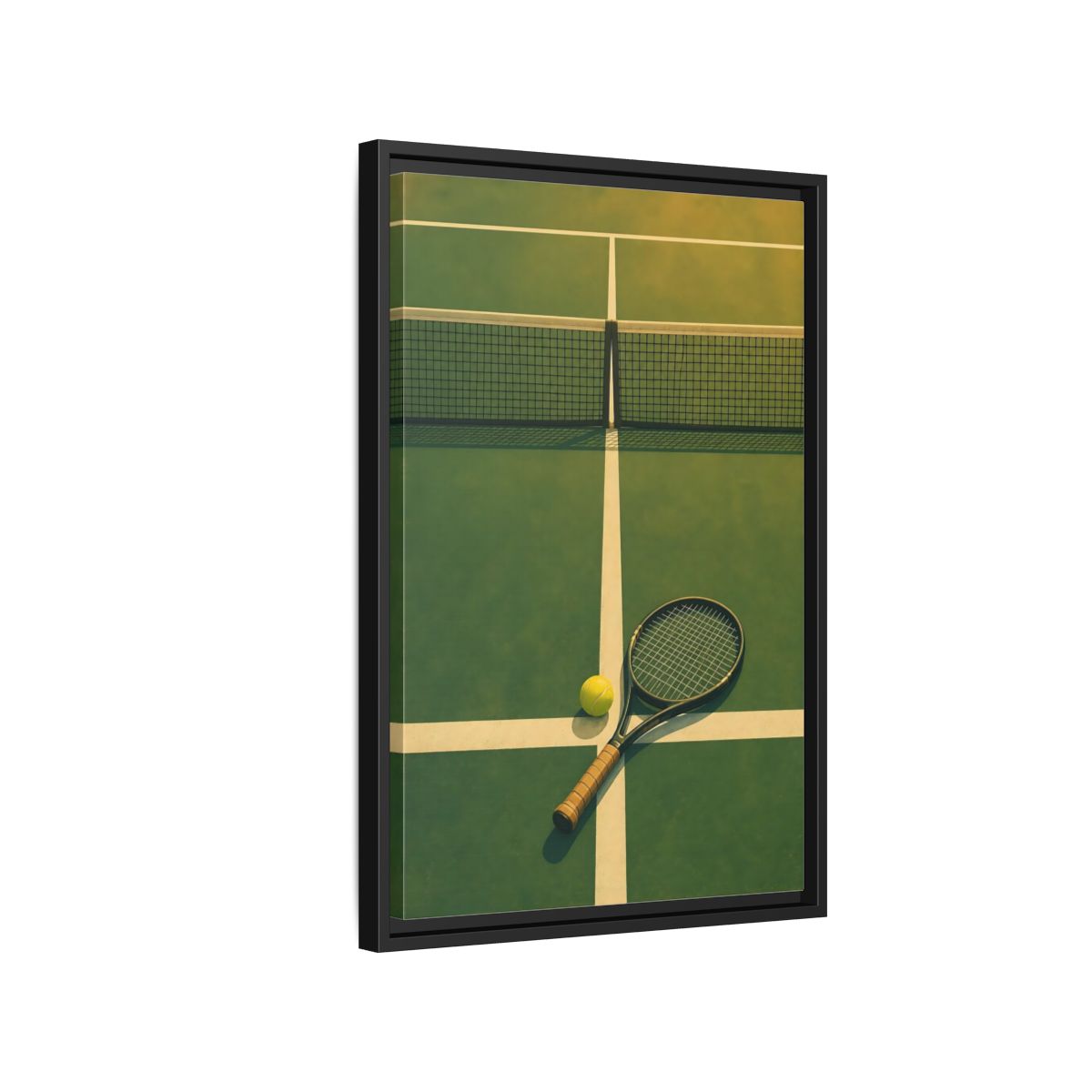 Side Mockup 3. Tennis Racket On Court shown as framed canvas print