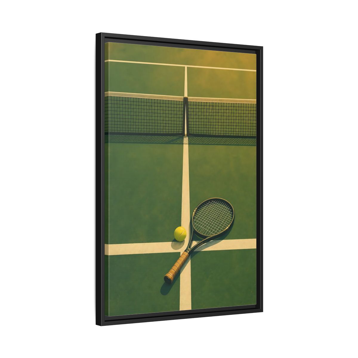 Side Mockup 14. Tennis Racket On Court shown as framed canvas print
