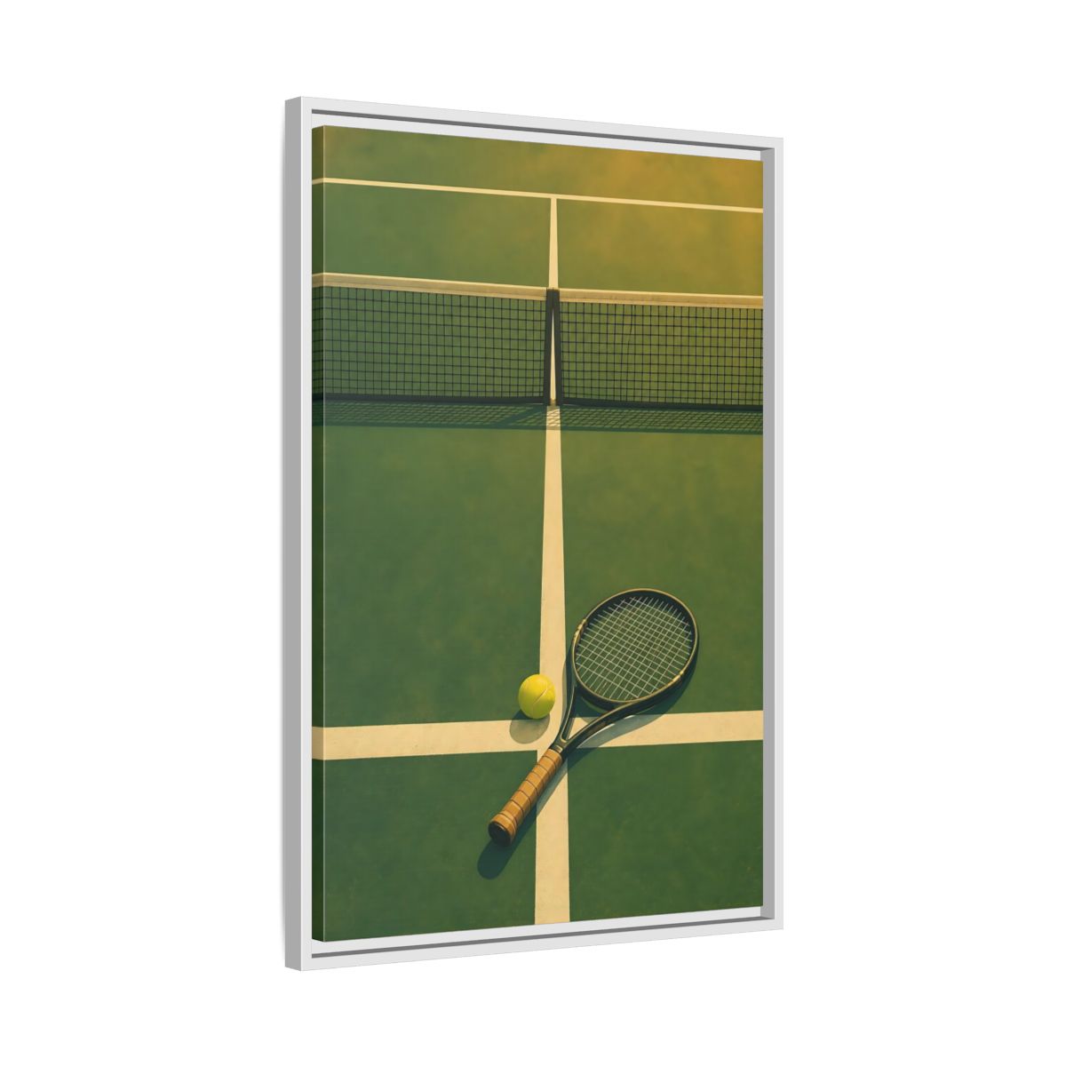 Side Mockup 10. Tennis Racket On Court shown as framed canvas print
