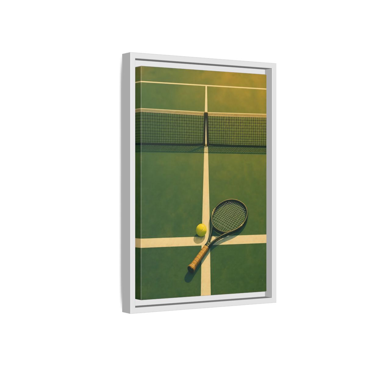 Side Mockup 4. Tennis Racket On Court shown as framed canvas print