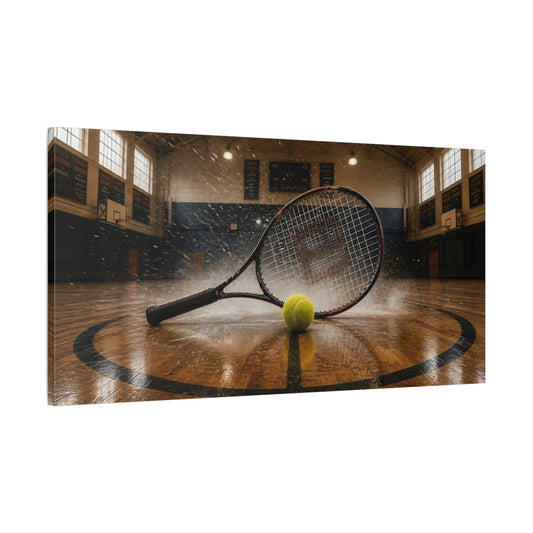 Main Mockup. Tennis Racket Splash shown as canvas print