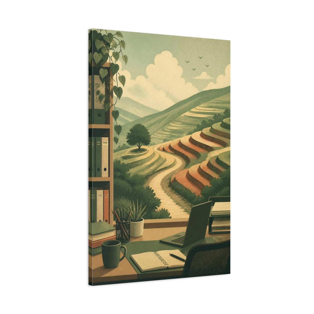 Main Mockup. Terraced Hills Office View shown as canvas print