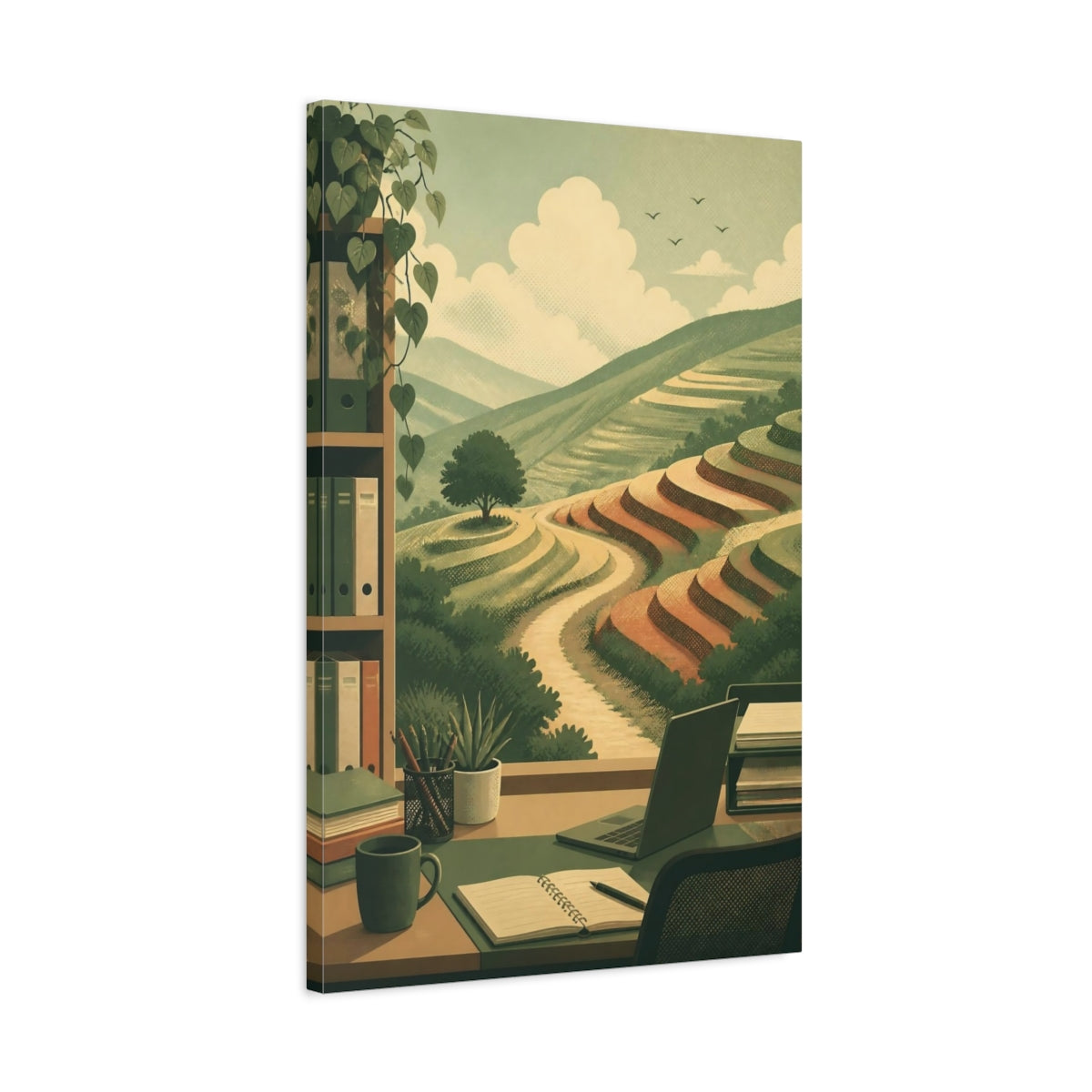 Side Mockup 2. Terraced Hills Office View shown as canvas print