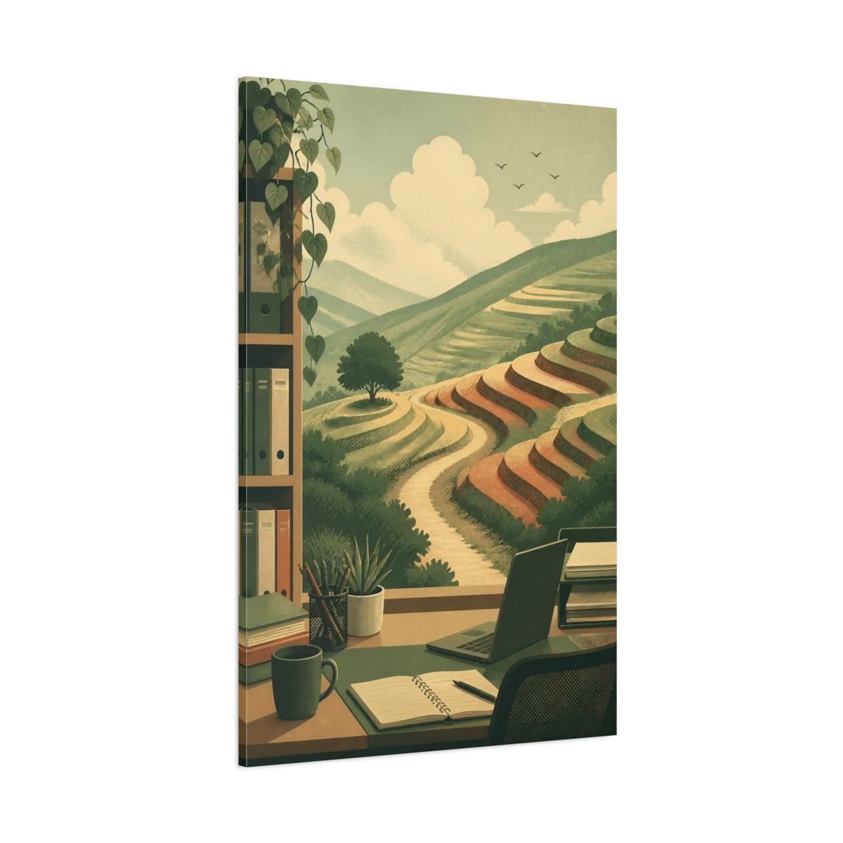 Side Mockup 1. Terraced Hills Office View shown as canvas print